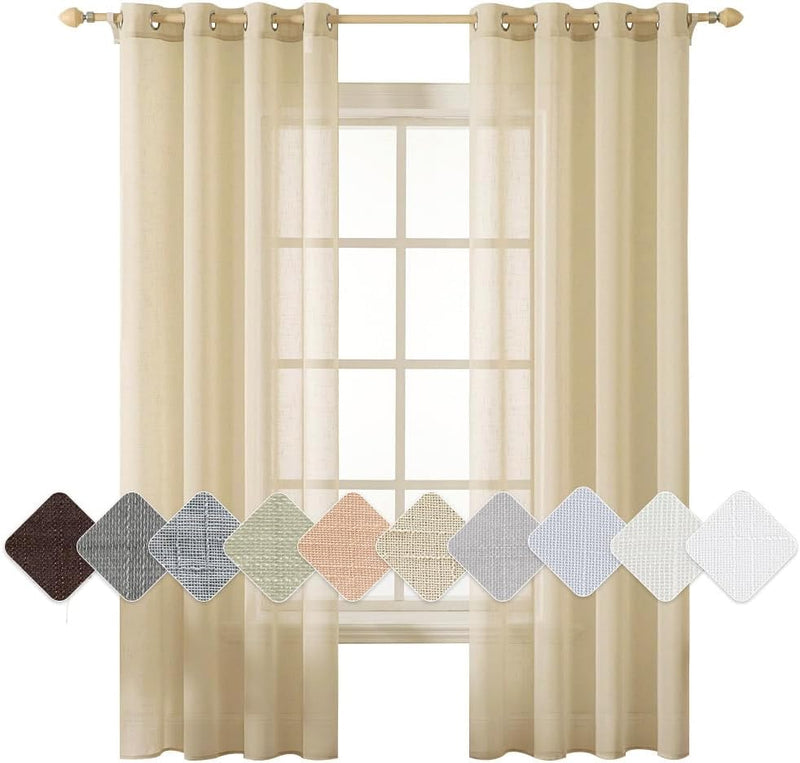 MIULEE 2er Set Voile Vorhang Sheer Leinenvorhang mit Ösen Transparente Leinen Optik Gardine Ösenscha