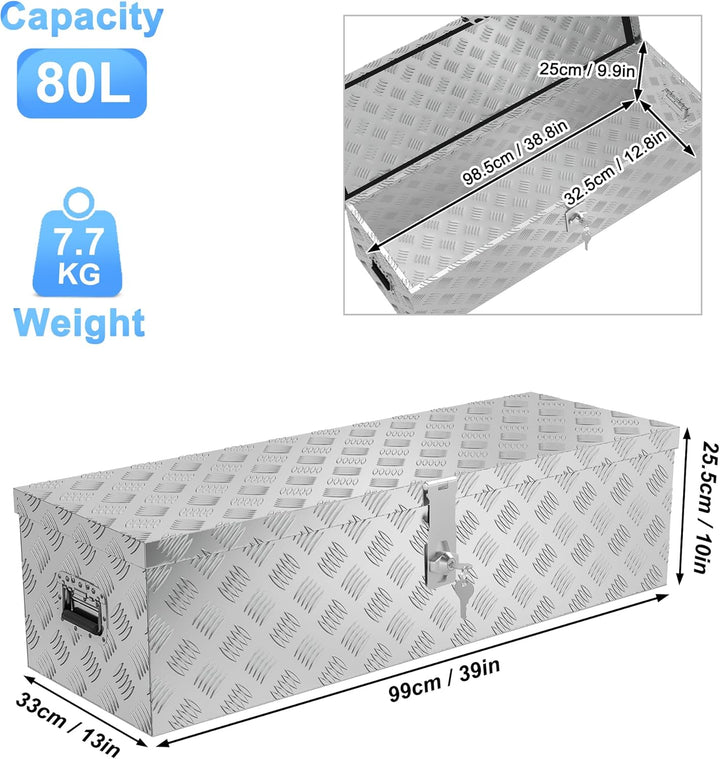 XMTECH 80L Aluminium Transportbox Aufbewahrungsbox Aluminiumkoffer Aluminiumbox Truckbox, Silber Lag