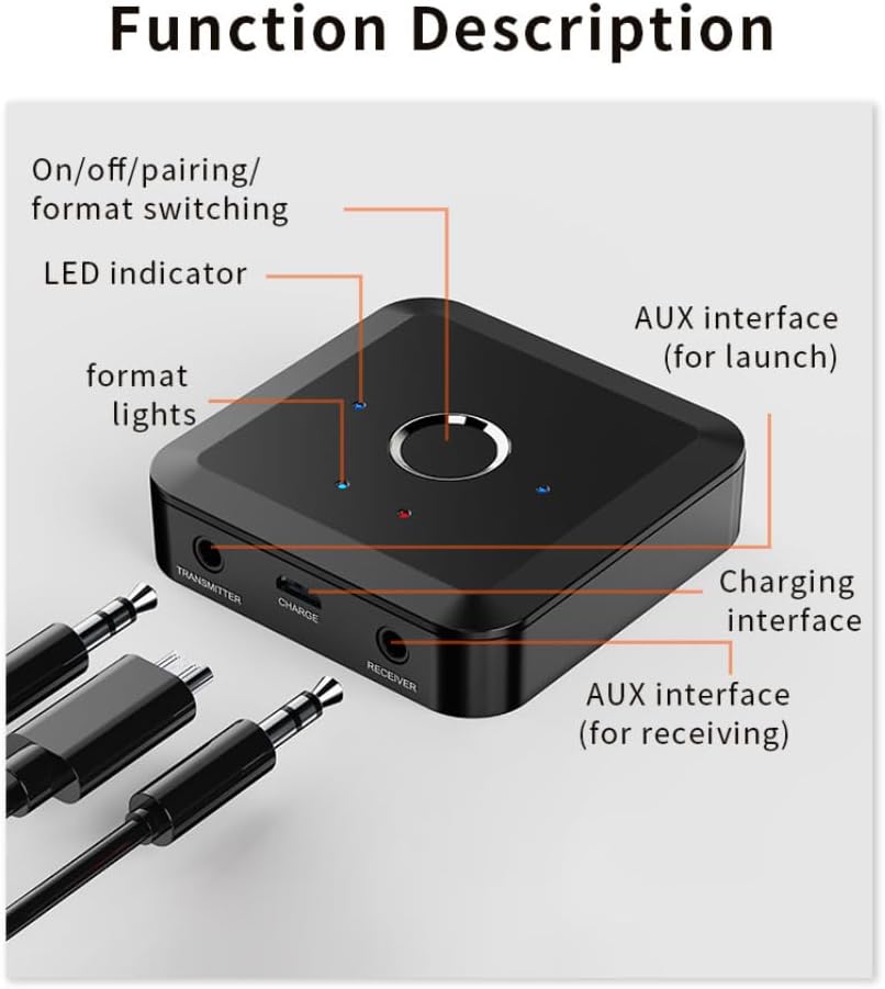 DollaTek Bluetooth 5.2 Sender Empfänger HD Bluetooth Audio-Adapter mit geringer Latenz,3.5 mm AUX-Au