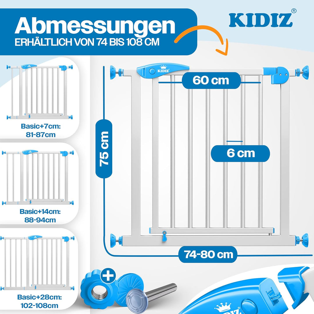 KIDIZ® Türschutzgitter Absperrgitter Treppengitter Kindergitter | Gitter Haustier | ohne Bohren | be