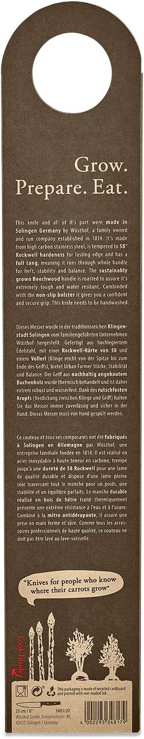 WÜSTHOF Urban Farmer Kochmesser 20 cm, Schwarz,silber,braun 20 cm Kochmesser Single, 20 cm Kochmesse