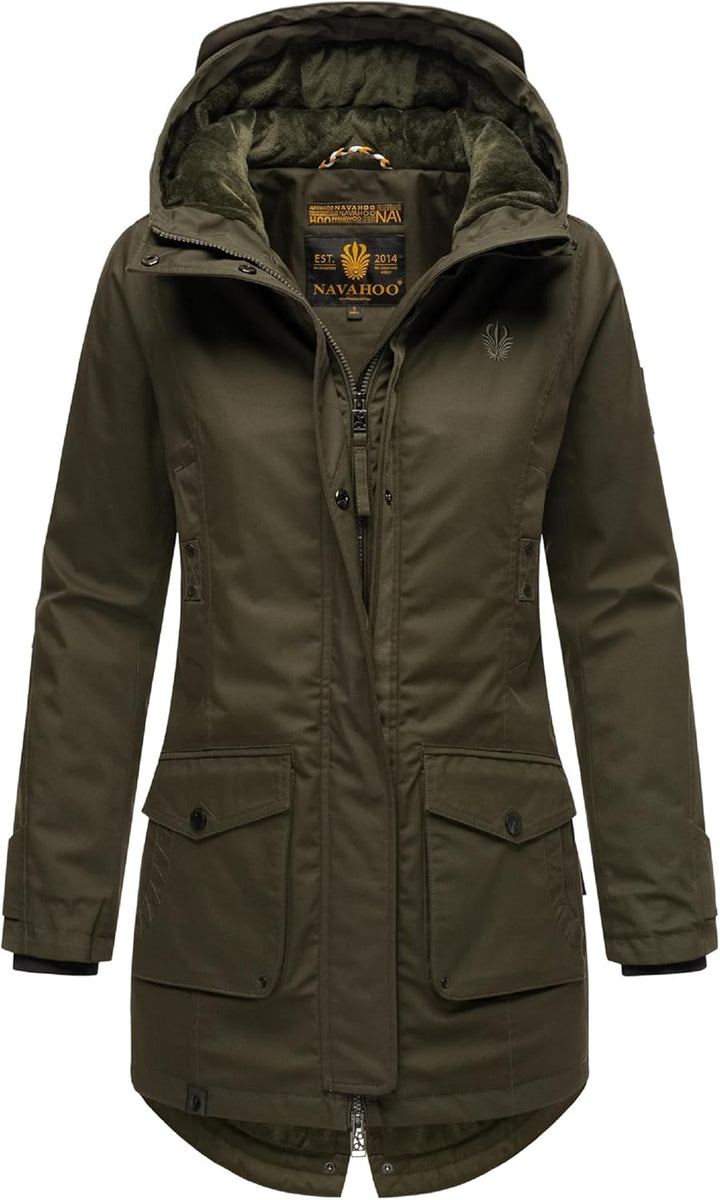 Navahoo Damen Übergangsjacke warmer Kurzmantel Regenjacke wasserdicht mit Kapuze Brinjaa XS-XXL XS D