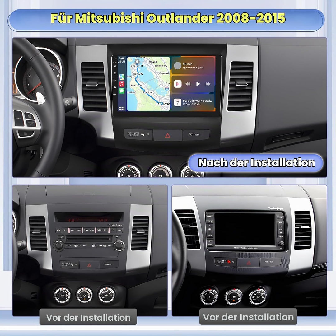 Hikity [8 Core 4+64GB] für Mitsubishi Outlander 2008-2015, 9" Bildschrim Auto Radio, Android 15 Auto