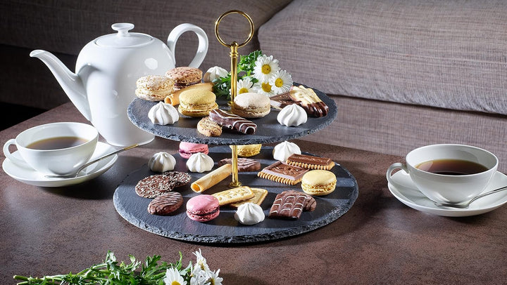 Echtwerk EW-ET-1779G Etagere-/ Servier-Ablage für Gebäck, Obst, Käse und Dessert aus Naturschiefer m
