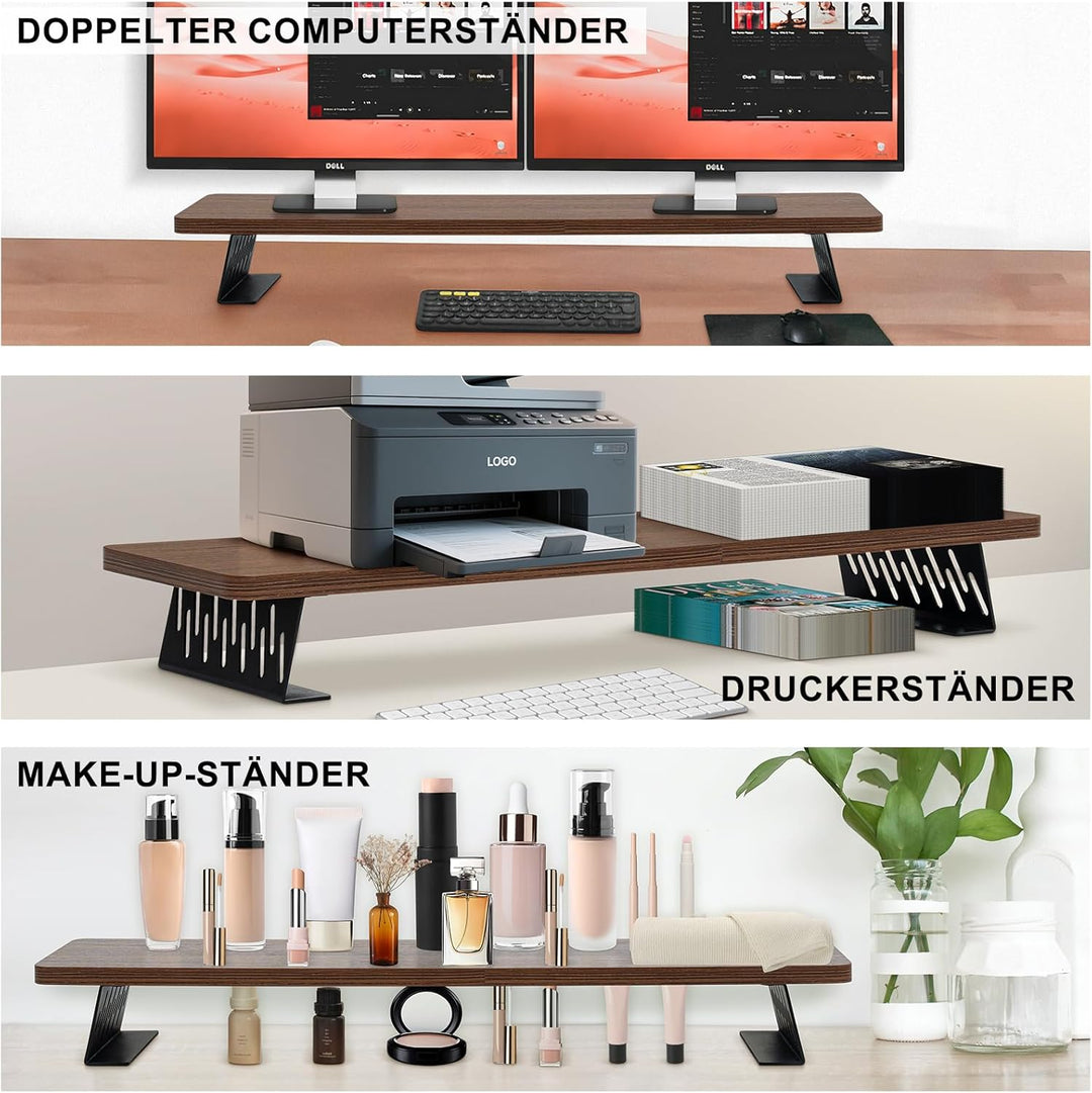 80x23.5cm Bildschirmerhöhung für 2 Monitore, Monitorständer Schreibtisch Holz für Computer, TV, Lapt