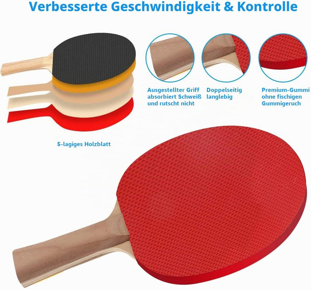 FBSPORT Tischtennis Set Profi, 2 Tischtennisschläger + Einziehbarem Netz + 6 Tischtennis-Bälle + 1 T