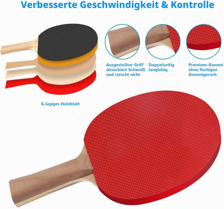 FBSPORT Tischtennis Set Profi, 2 Tischtennisschläger + Einziehbarem Netz + 6 Tischtennis-Bälle + 1 T