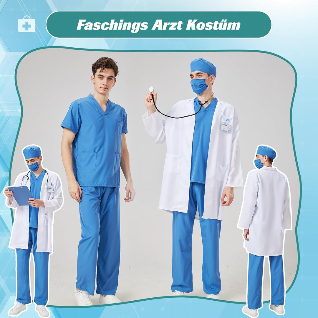 Charmofun Arzt Kostüm für Erwachsene, Arzt Kostüm Karneval, Chirurg Arztkittel, Doktor Kostüme Inklu