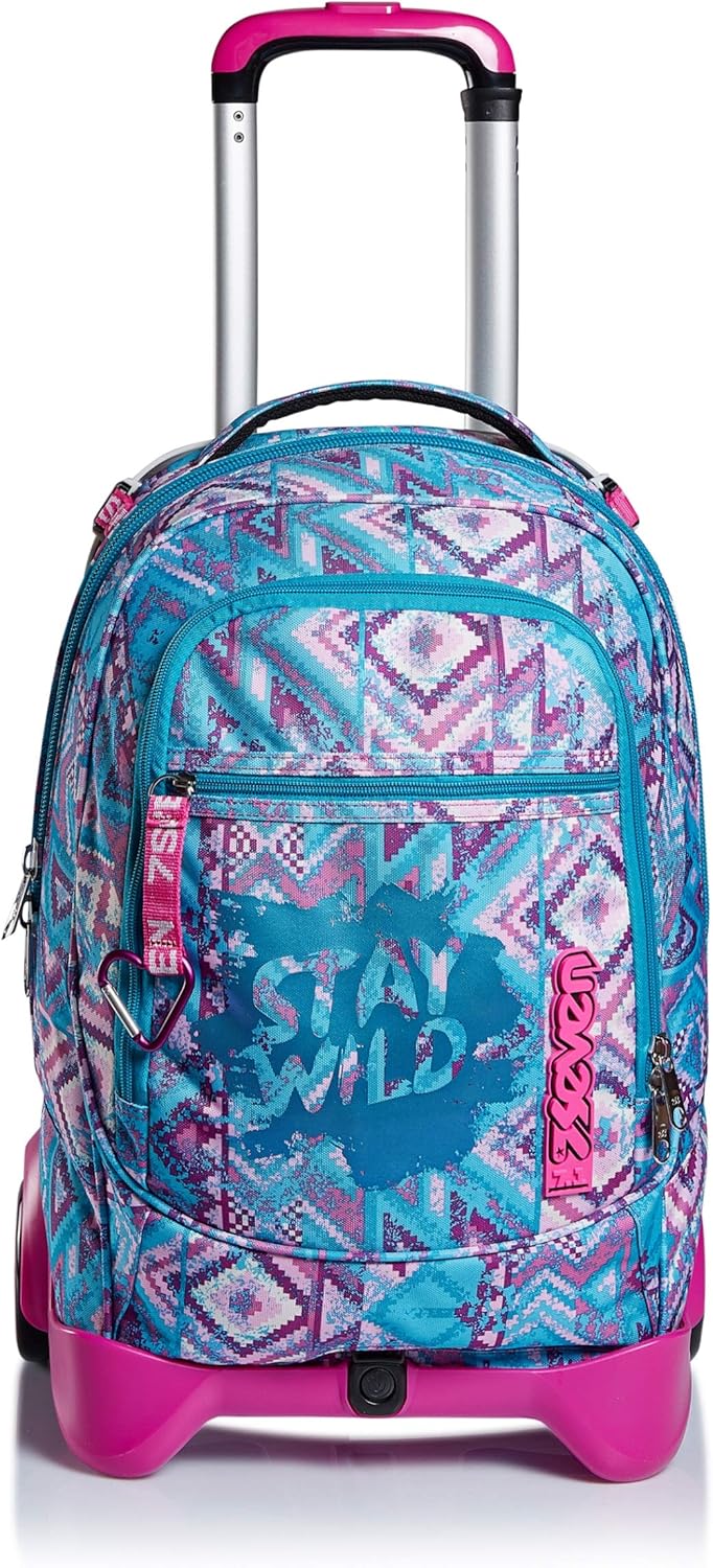 Seven Trolley, Rucksack mit Trolleyfunktion, Schulranzen mit Rollen, 3 in 1, Abnehmbarer Rucksack, a