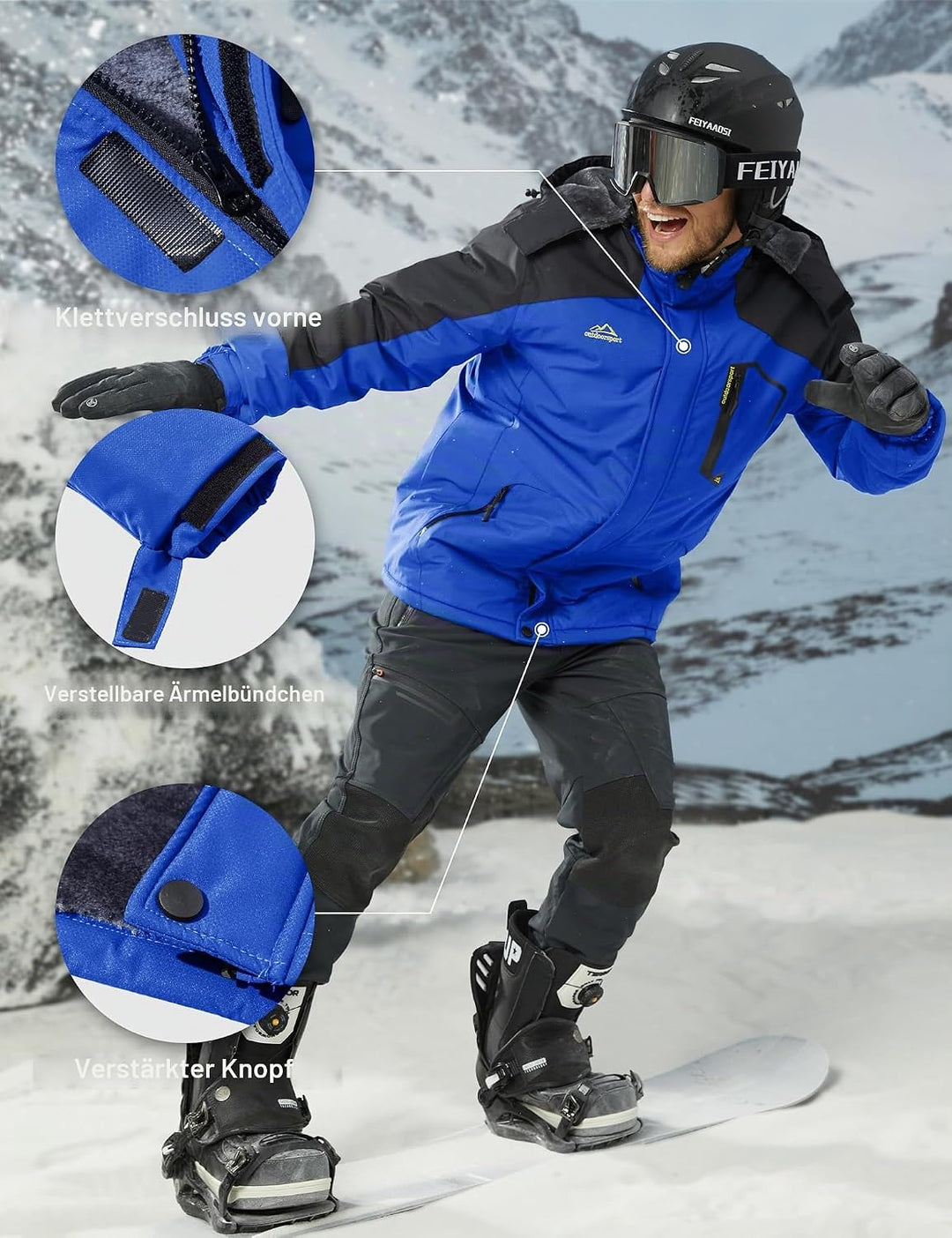 MAGCOMSEN Herren Winter Skijacke Fleece Gefüttert Jacke Outdoor Verdickt Softshelljacke Wasserdicht