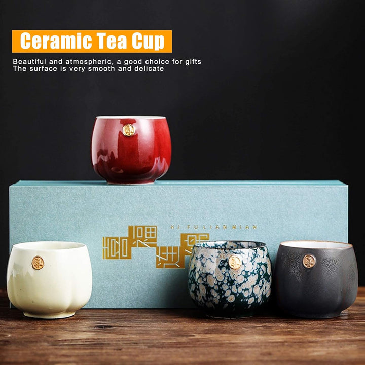 4 Stück Teetasse-Set, Japanische Teetasse Retro Gebackene Teetasse Set Art Keramik Kung Fu Teegeschi