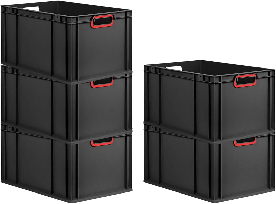 PROREGAL SparSet 5x Eurobox NextGen Color | HxBxT 32x40x60cm | 65 Liter | Griffe rot offen | Verstär