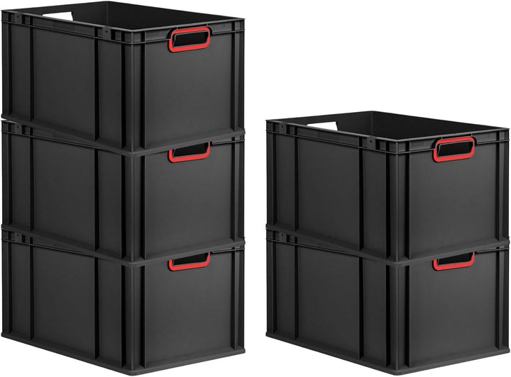 PROREGAL SparSet 5x Eurobox NextGen Color | HxBxT 32x40x60cm | 65 Liter | Griffe rot offen | Verstär