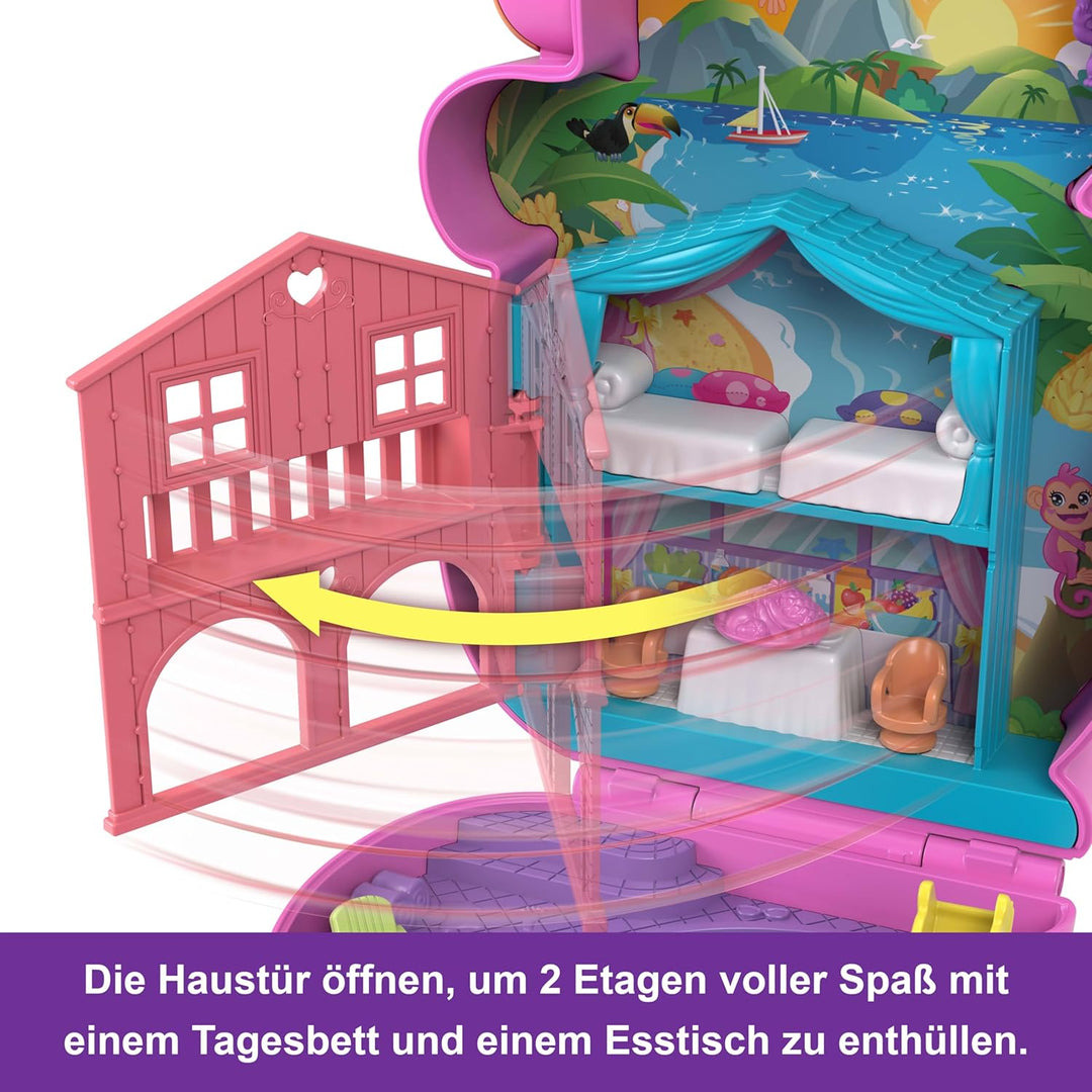 Polly Pocket Puppen & Spielset mit Tieren und 13 Accessoires, 2-in-1 Affenmama und Baby, tragbare Ta
