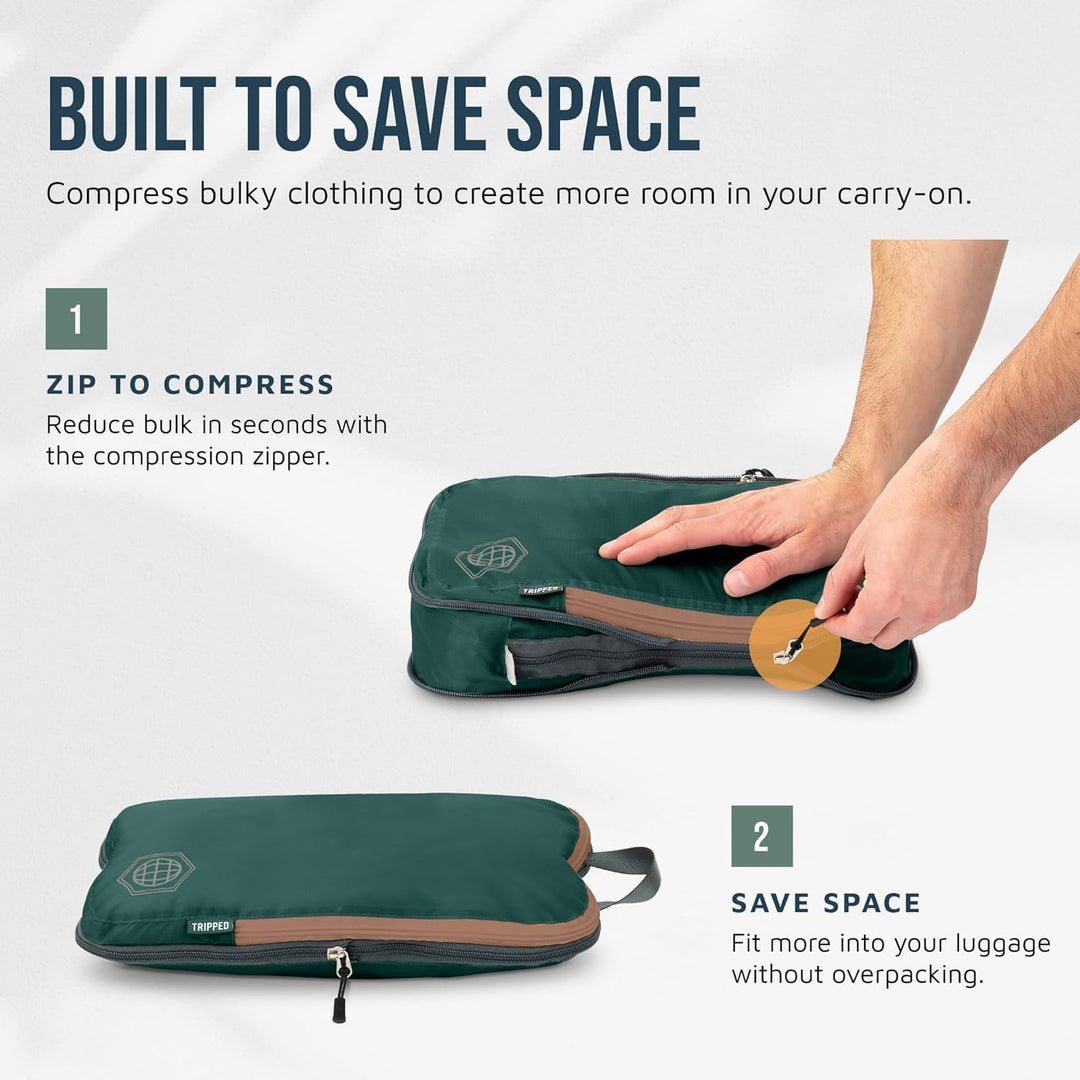 TRIPPED Travel Gear Reise-Kompressions-Packwürfel, Koffer- und Rucksack-Organizer für Kleidung, Grün