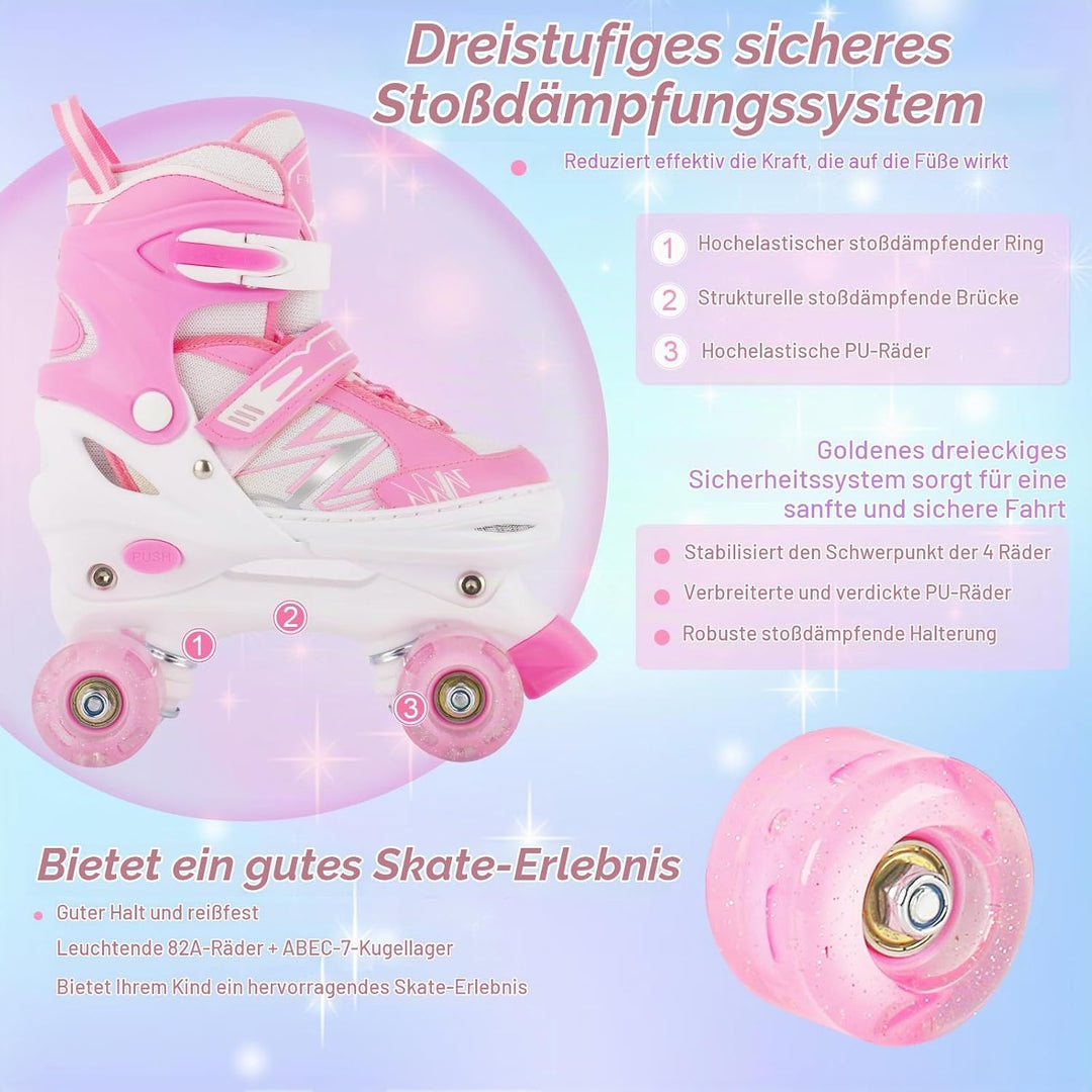 DUZSKJ Kinder Rollschuhe für Jungen Mädchen Kind Anfänger, 4 Grössen Einstellbar Rollschuhe mit Lich