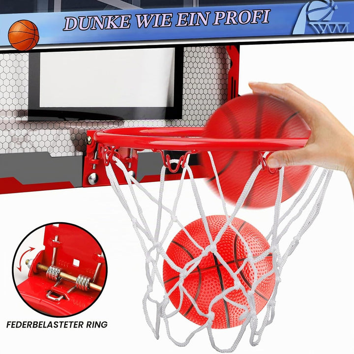 Indoor Basketballkorb Set mit 4 Bällen für Kinder Erwachsene, Basketball hängen an der Tür für Zimme