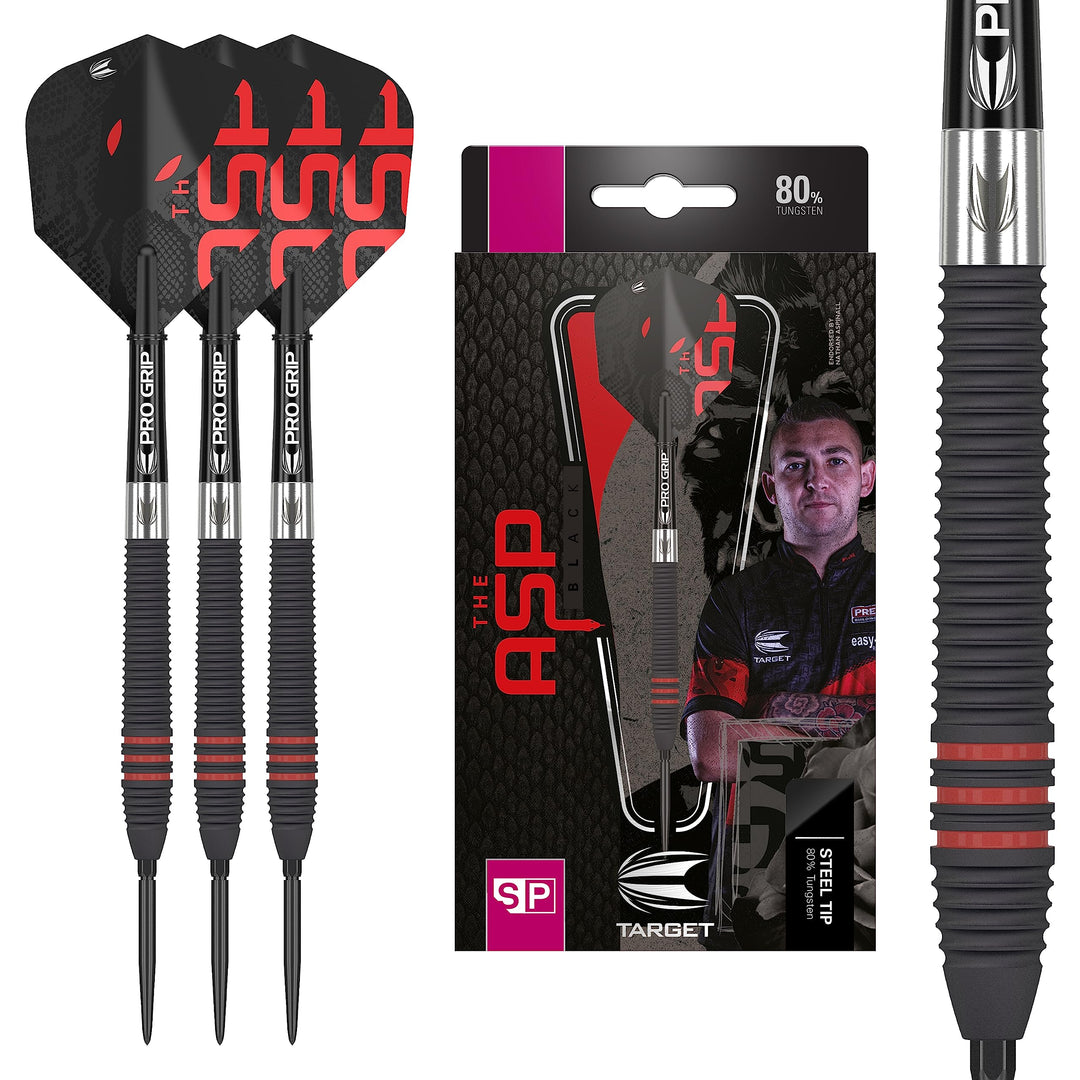 Target Darts Nathan Aspinall Die Asp Schwarz 80% Wolfram Schweizer Punkt Stahlspitze Darts Set 22G,