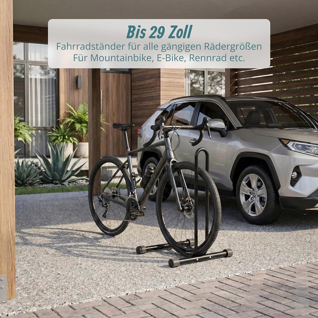 Relaxdays Fahrradständer, 29 Zoll, Reifenbreite bis 6,5 cm, Vorder- &amp; Hinterrad, Boden, 1 Fahrrad, R