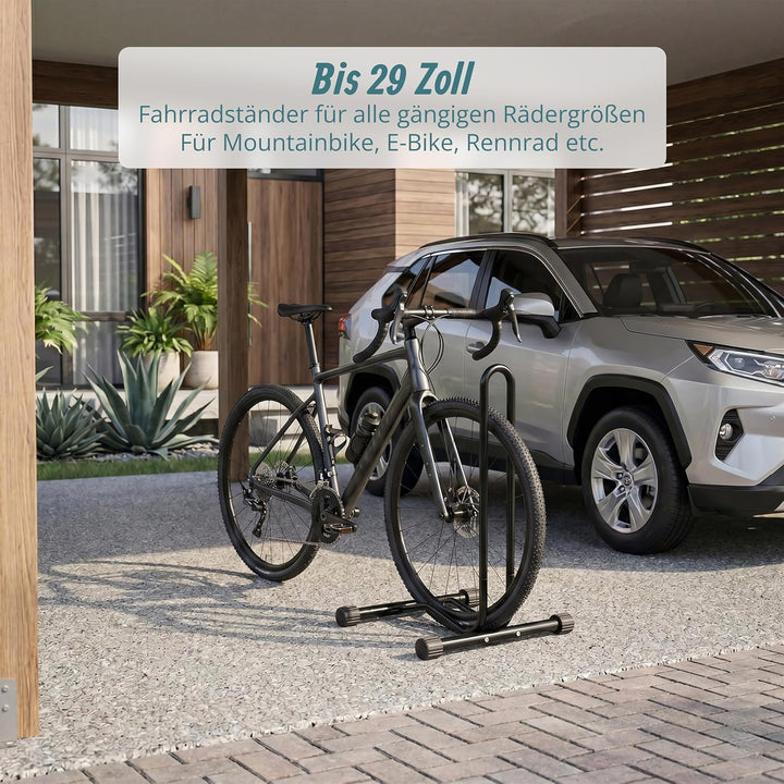 Relaxdays Fahrradständer, 29 Zoll, Reifenbreite bis 6,5 cm, Vorder- &amp; Hinterrad, Boden, 1 Fahrrad, R