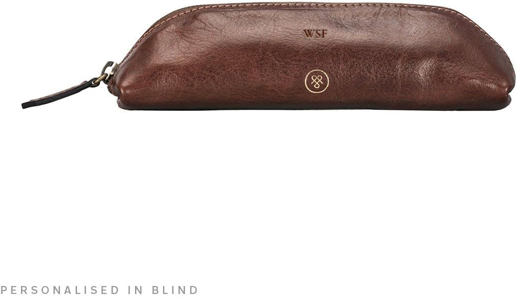 Maxwell Scott Italienisches Leder Federmäppchen Felice in Cognac Braun, Cognac Braun