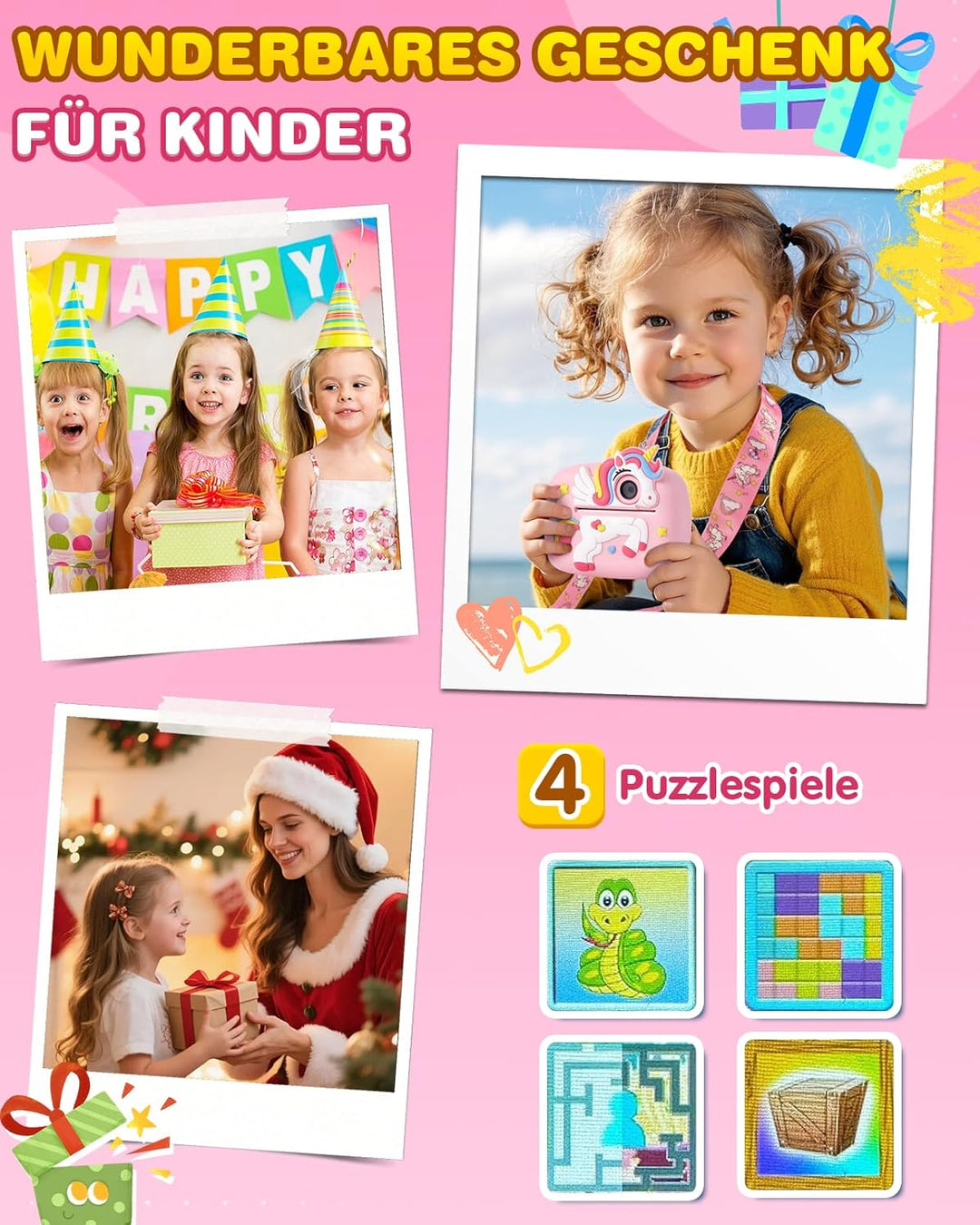 Kinderkamera, 48MP 1080P Sofortbildkamera Kinder Kamera Sofortdruck mit 32GB Karte &amp; 4 Rollen Fotos