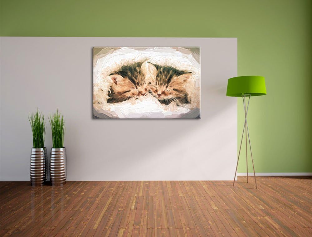 Katzenbabys Pinsel Effekt, Format: 100x70 auf Leinwand, XXL riesige Bilder fertig gerahmt mit Keilra