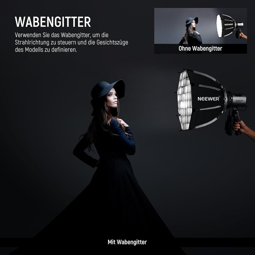 NEEWER 45cm Octagon Softbox Bowens Halterung, Schnellverschluss Achteckige Softbox, Diffusoren/Waben