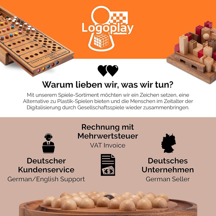 LOGOPLAY Blockade Reisespiel im Holzkasten - 18cm x 18cm - Würfelspiel - Strategiespiel - Gesellscha