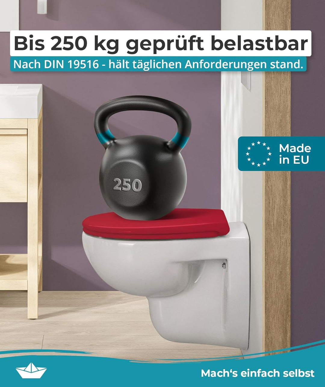 Calmwaters® Premium WC Sitz einfache Montage, Toilettendeckel bis 250 kg, Made in EU, antibakteriell