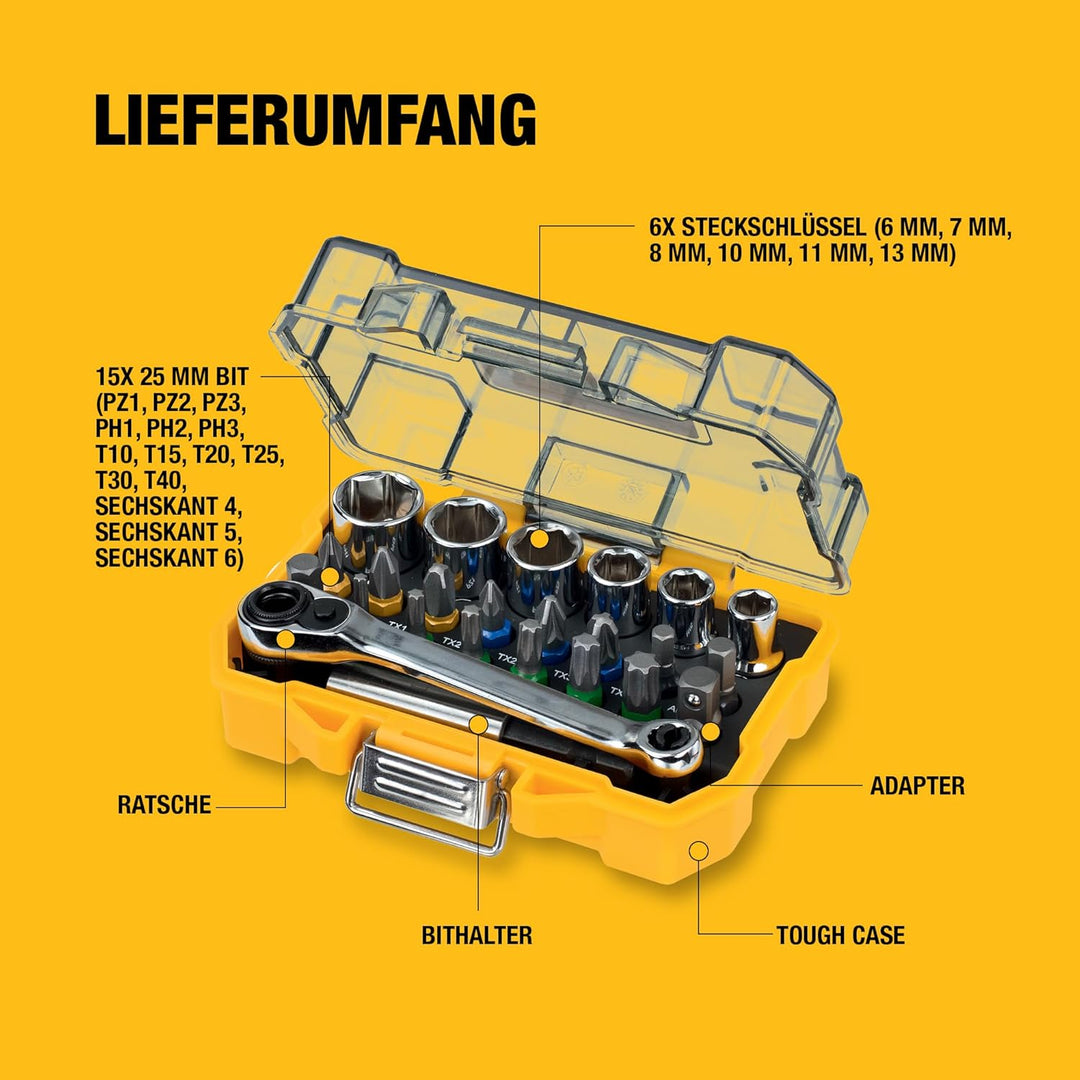 DEWALT Schrauber Bit- und Ratschen-Set (24-tlg., im robusten Case, TSTAK kompatibel) DT71516 1 einhe