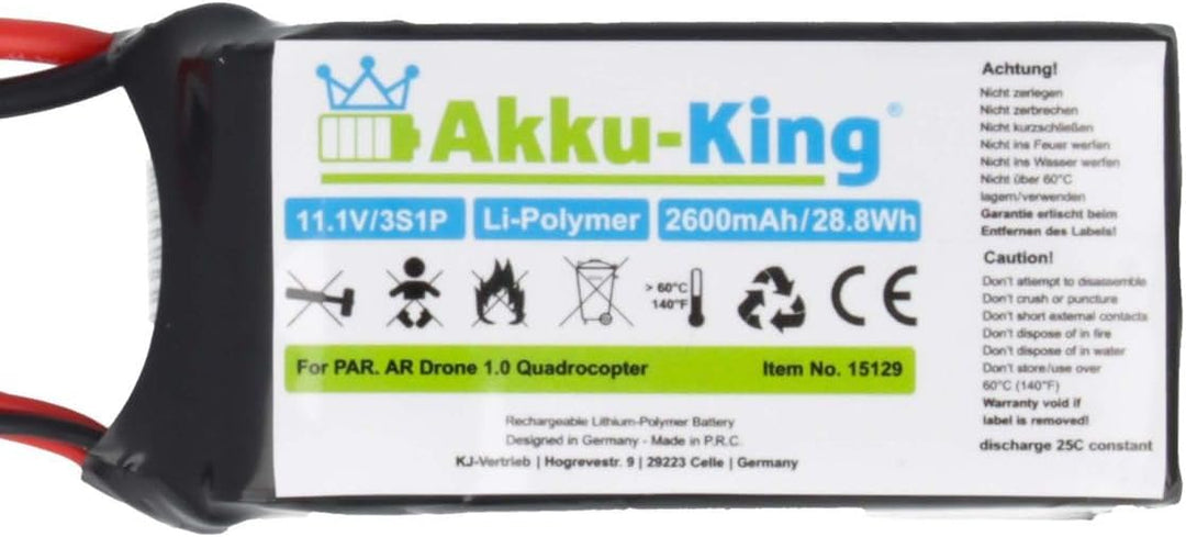 Akku-King Akku kompatibel mit Parrot AR.Drone 1.0, AR Drone Quadrocopter - Li-Polymer 2600mAh 11.1V