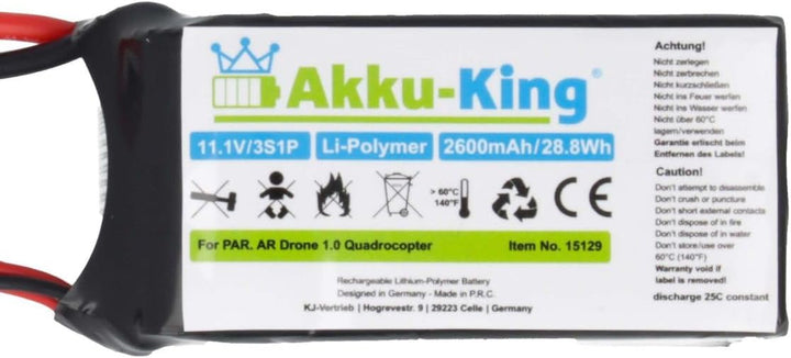 Akku-King Akku kompatibel mit Parrot AR.Drone 1.0, AR Drone Quadrocopter - Li-Polymer 2600mAh 11.1V