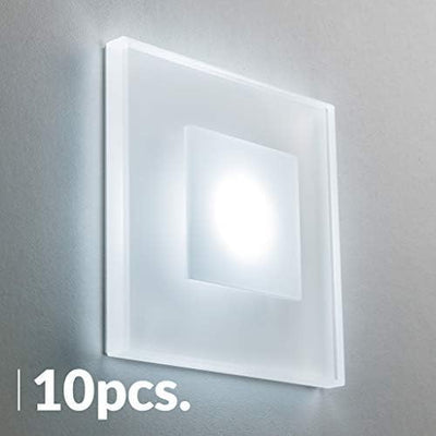 meerkatsysteme 10er SET LED Treppenbeleuchtung Premium SunLED Max 230V 3W Kaltweiss Glas Hochwertig