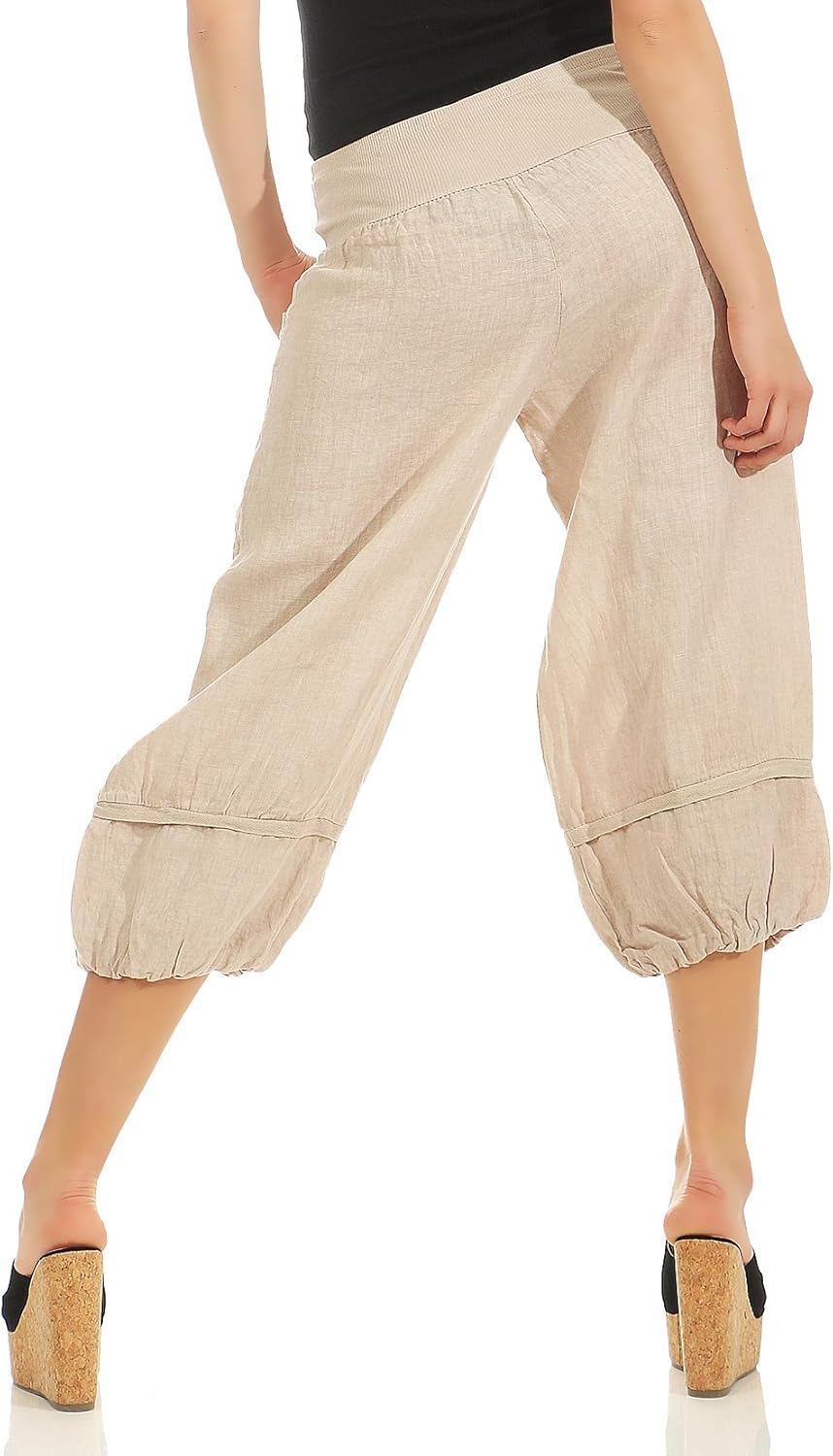 Malito Damen Hose aus Leinen - Stoffhose in Uni Farben - Freizeithose für den Strand - Chino - Capri