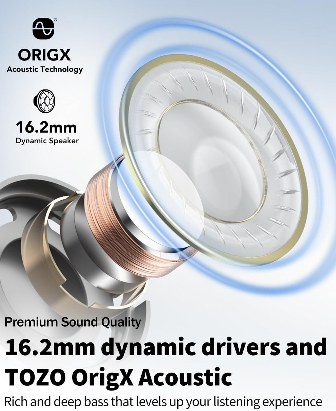 TOZO OpenReal True Kopfhörer Kabellos Bluetooth 5.3 Tastensteuerung Open Ear Ohrhörer Dual-Mic Anruf