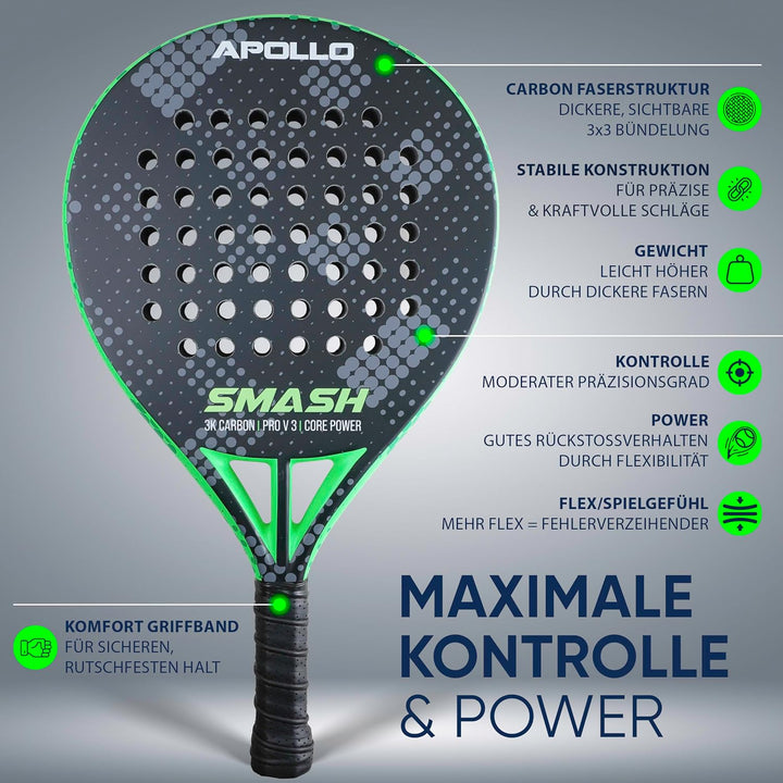 Apollo Padel Schläger - Padelschläger für Anfänger und Fortgeschrittene, Carbon-Schläger für Damen u