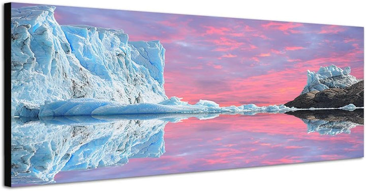 Paul Sinus Art Panoramabild auf Leinwand und Keilrahmen 150x50cm Argentinien Meer Eisberge Abendlich