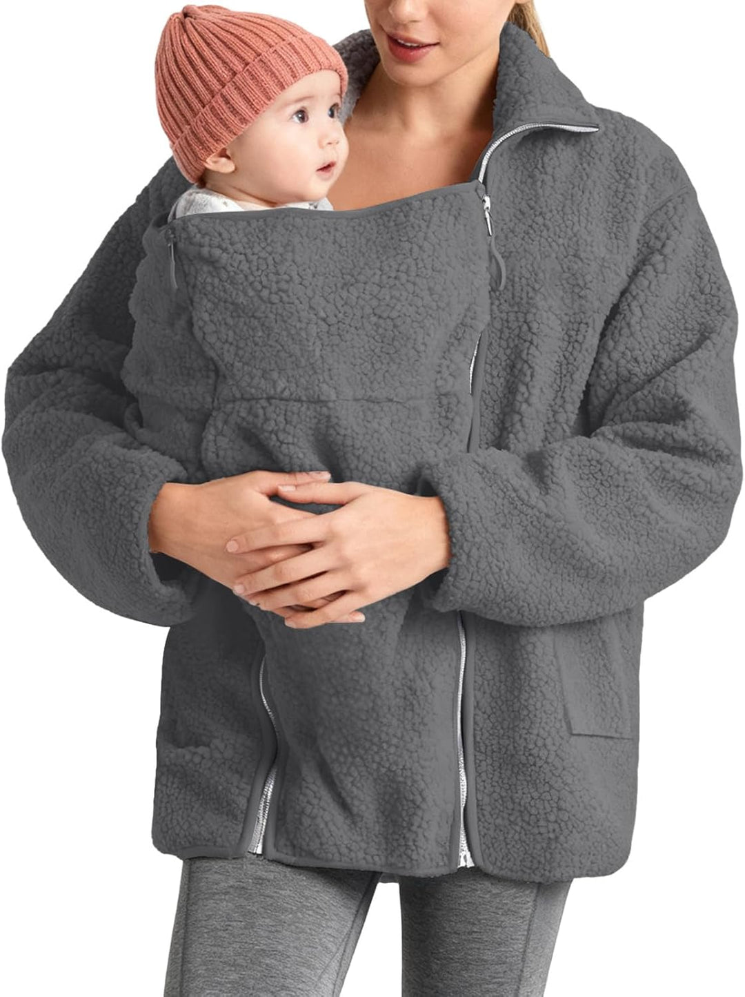 Umstandsjacke mit Babyeinsatz Warm Teddy Fleecejacke Umstands Baumwolljacke Winter Umstandsmode 2 in