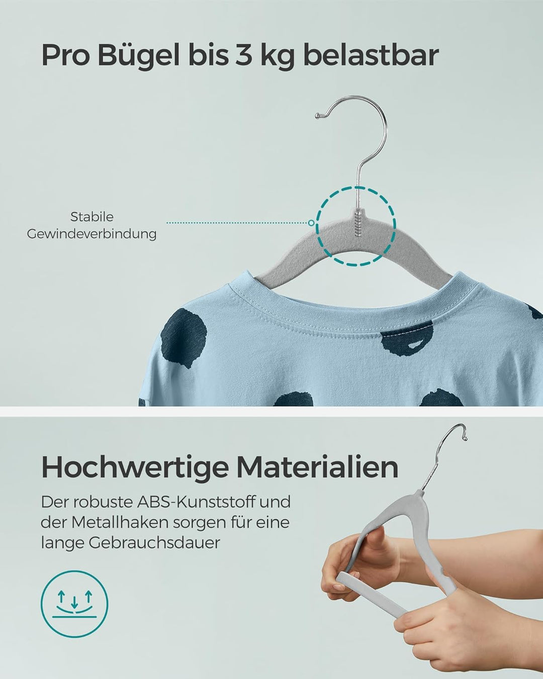 SONGMICS Kinderkleiderbügel, 50er Set Kleiderbügel Kinder, Baby-Kleiderbügel, Bügel Samt, 360° drehb