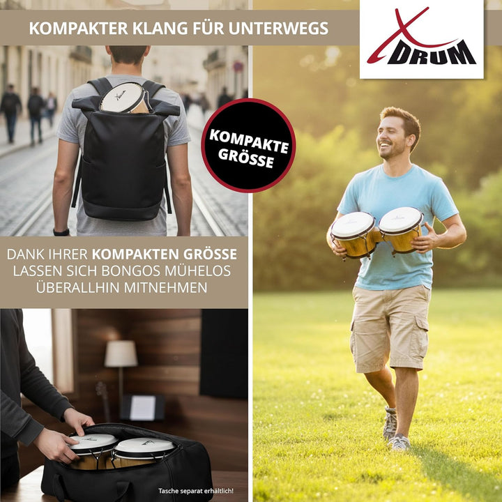 XDrum Bongos Club - 6" Macho und 7" Hembra - Naturfelle - professionelles Stimmsystem - Schwarz sati