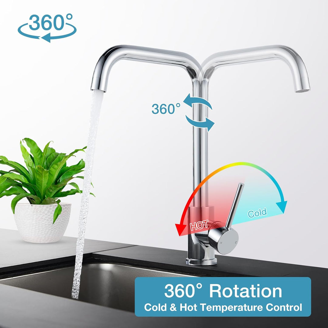 Wasserhahn Küche Edelstahl, Rainysprit Küchenarmatur Mischbatterie Küche, 360° Drehung Armatur Küche