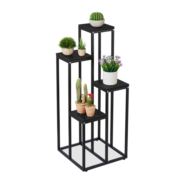 Relaxdays Blumentreppe, 4 Ablagen, HxBxT: 80 x 40 x 40 cm, platzsparend, Stahl und MDF, Design Blume
