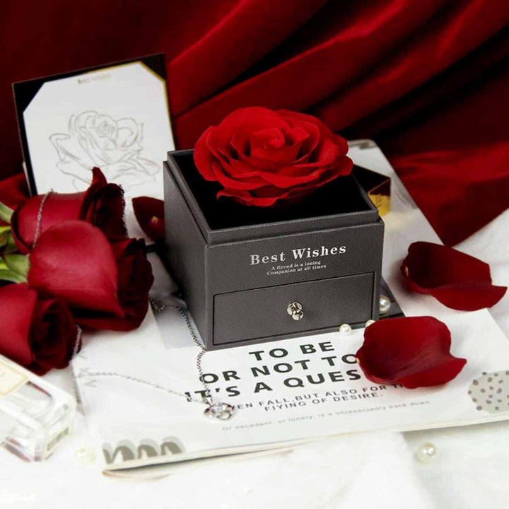 LIHELEI Handgefertigte Rosen Schmuck Geschenk Box mit Herz Kette Halskette für Damen, Geschenke für