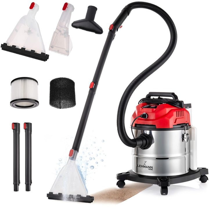 LEHMANN Waschsauger mit 20L-Behälter - 1600W - Polsterreiniger Gerät mit HEPA-Filter - 4,3L Reinigun