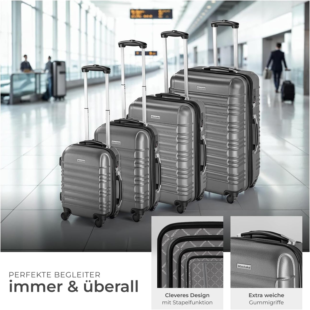 tectake® 4 TLG Reisekoffer Set, TSA Zahlenschloss, Hartschalenkoffer Set, Trolley Kofferset, ABS Har