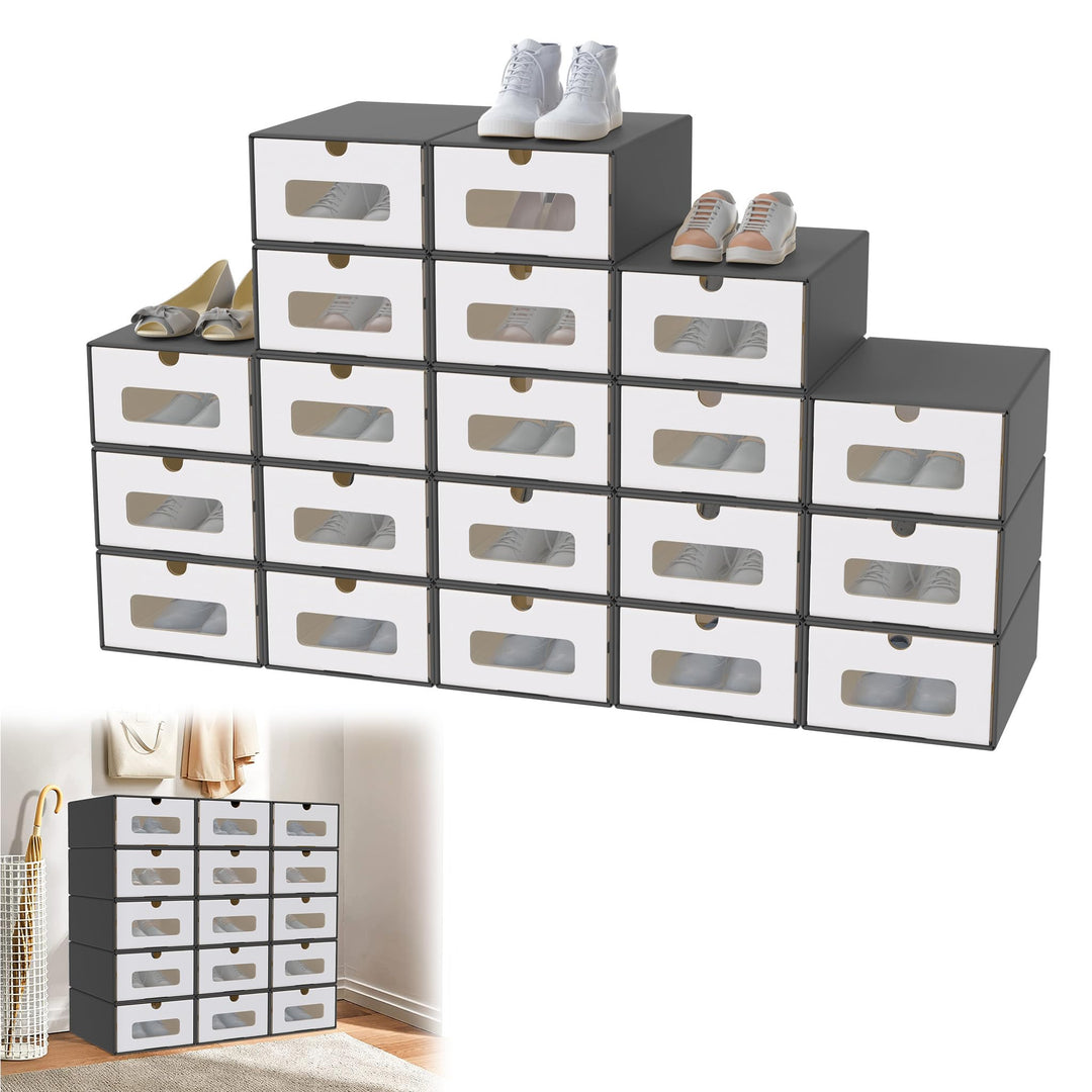 20er Stapelbares Boxen-Set – Schubladenbox mit Sichtfenster aus Kraftpapier, Schuh- & Spielzeugbox z