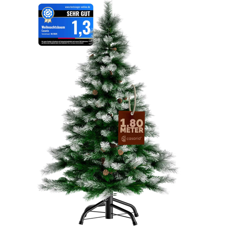 CASARIA® Weihnachtsbaum künstlich 150cm dichte Spitzen schneller Aufbau mit Tannenzapfen Metallständ