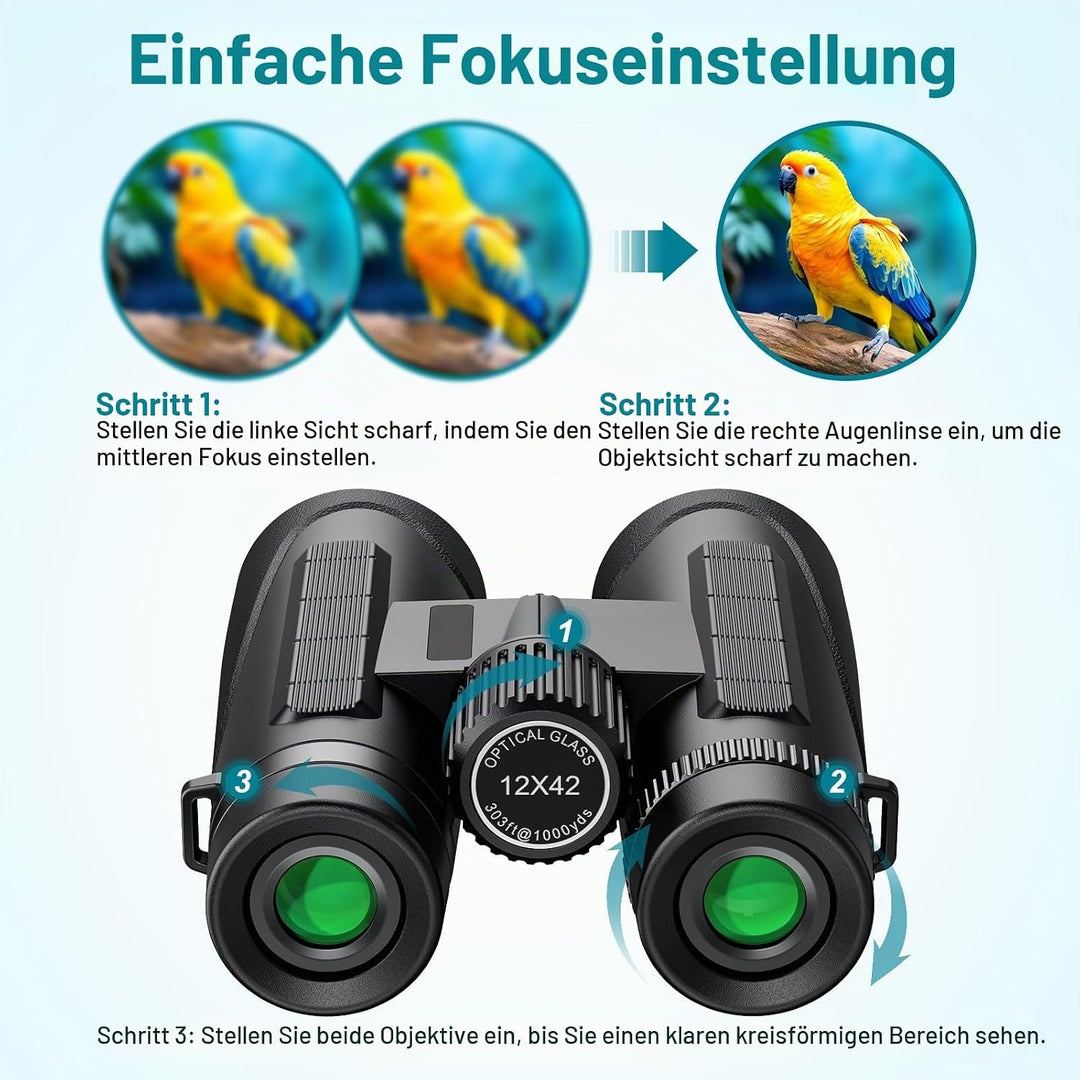 Homavit Fernglas 12x42, BAK4 Prism FMC ferngläser, HD Ferngläser wasserdicht, inklusive Tragetasche,