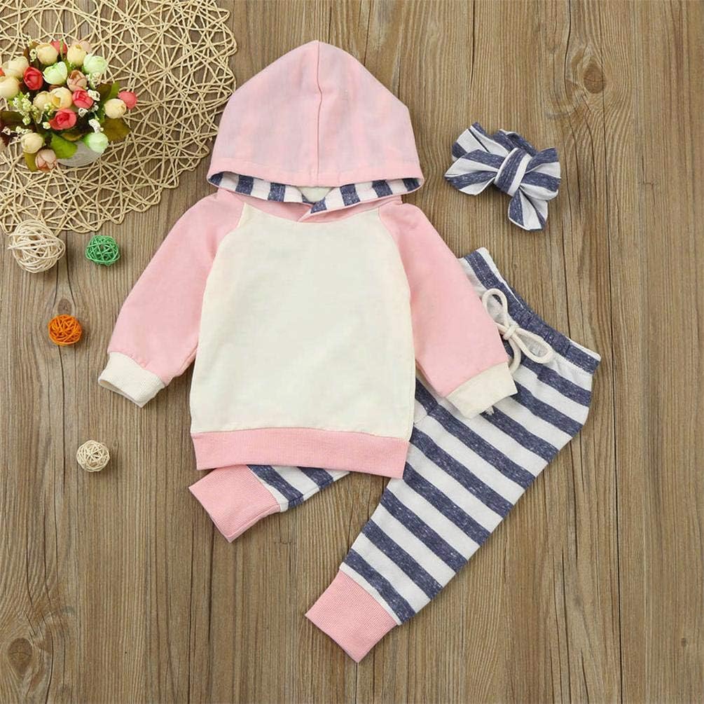 EDOTON Baby Mädchen Outfit 2 Stücke Set Gestreifte Blumen Hoodies mit Tasche Top + Lange Hosen Sweat